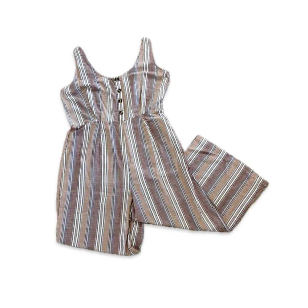 Beachy Boho Striped Cotton Jumpsuit Size XL